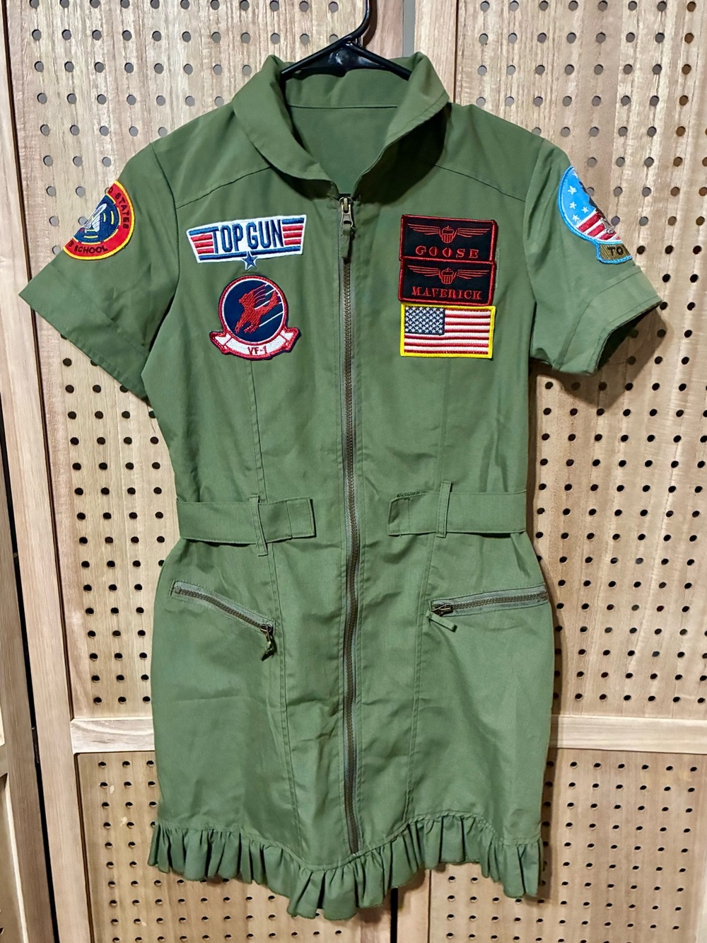 Sexy Top Gun Patch Olive Green Flight Suit Minidress by Leg Avenue Size M